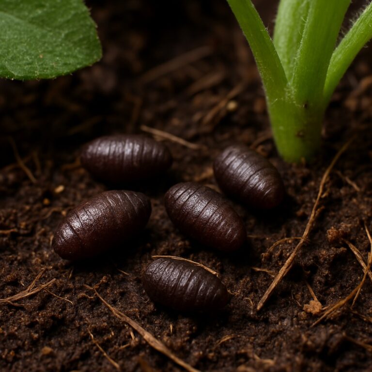 Une image montrant les pupes de moucheron dans un terreau près d'une plante