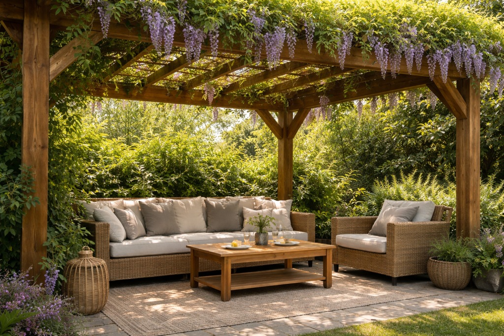 Un toit de pergola en glycine