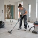 Un professionnel du nettoyage après travaux en action