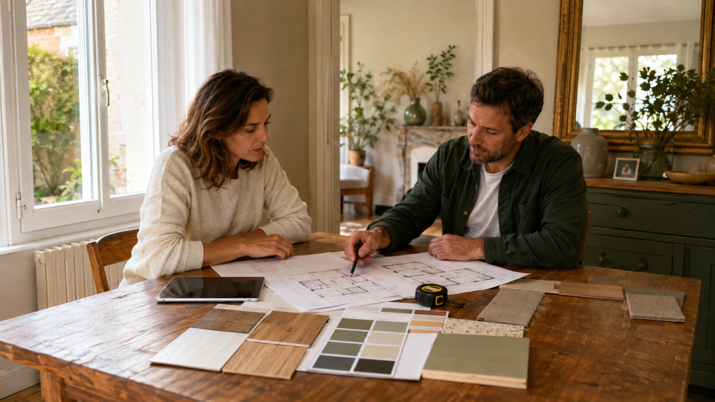 Une femme qui discute avec son interlocuteur de son entreprise de rénovation totale